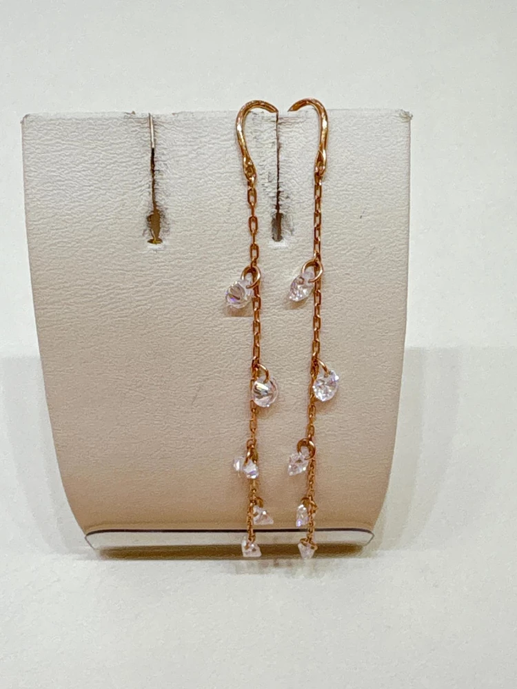 Серьги-продевки с фианитом из красного золота 585 пробы