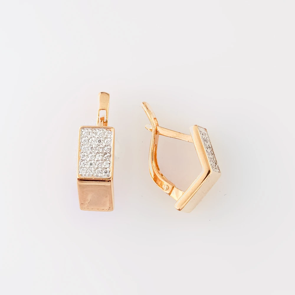 Серьги с фианитом из красного золота 585 пробы