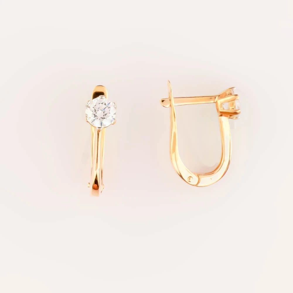 Серьги с фианитом из красного золота 585 пробы