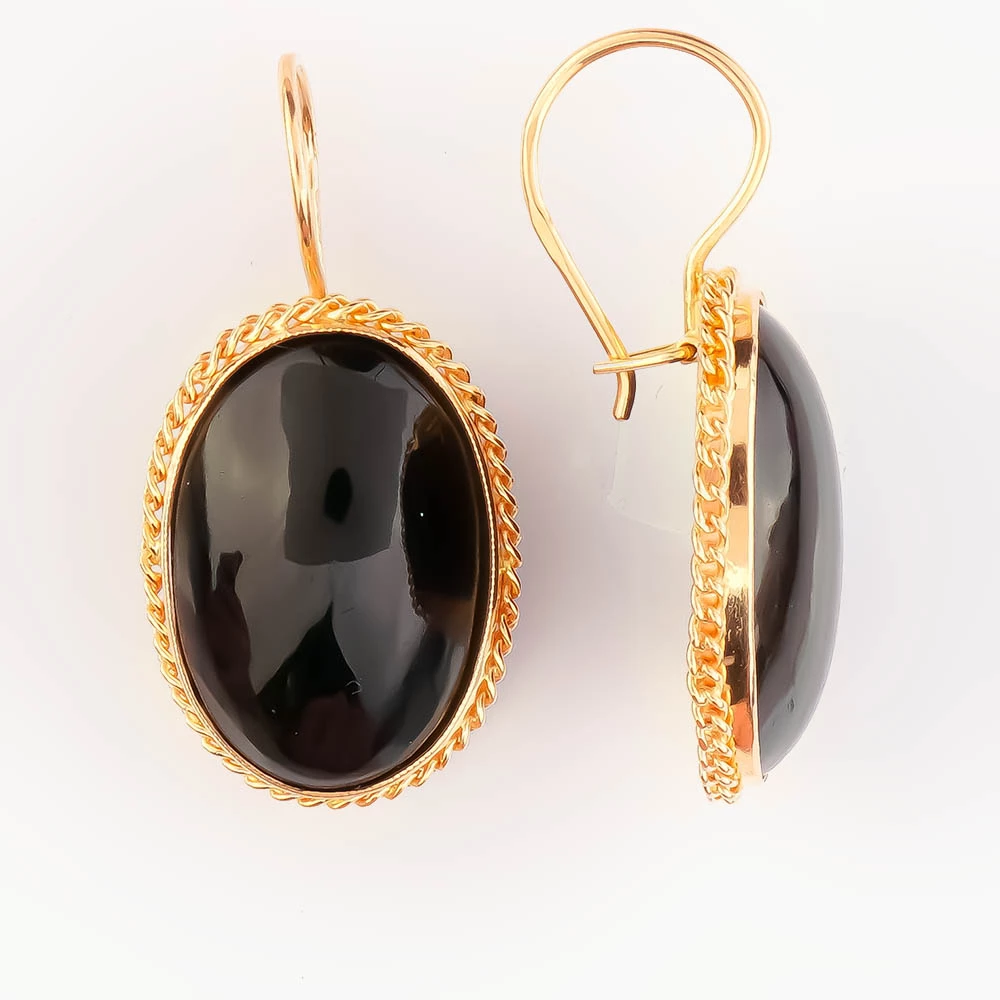 Серьги с ониксом из красного золота 583 пробы
