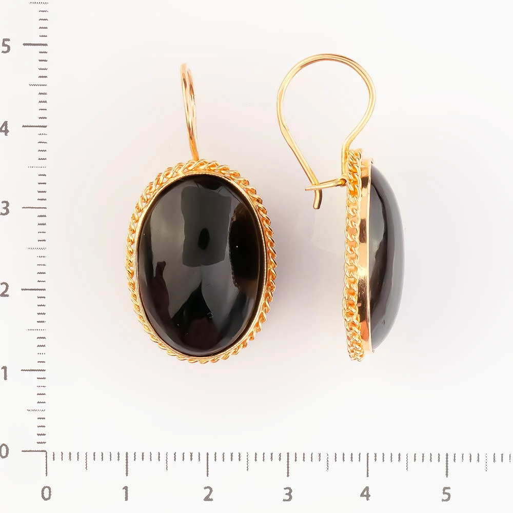 Серьги с ониксом из красного золота 583 пробы