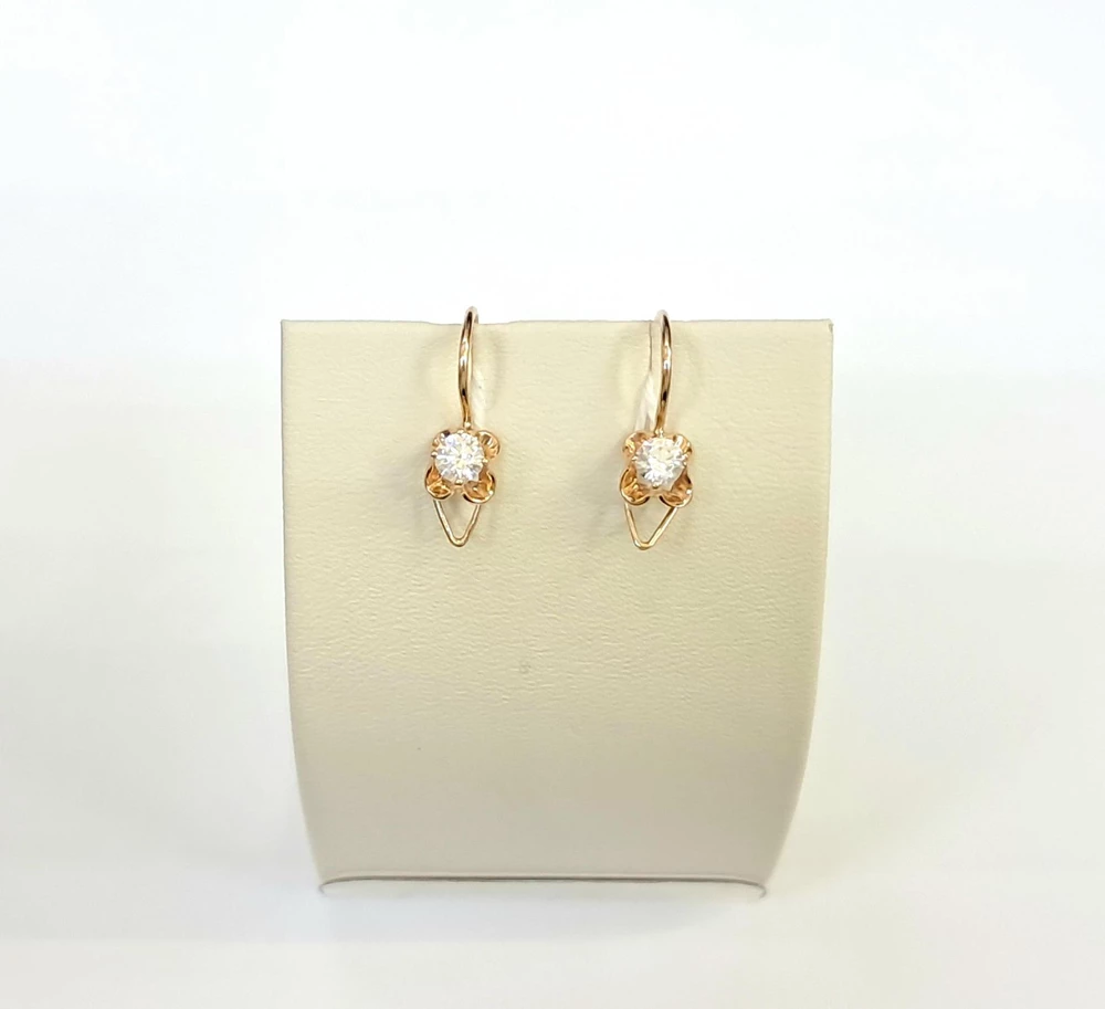 Серьги с фианитом из красного золота 585 пробы