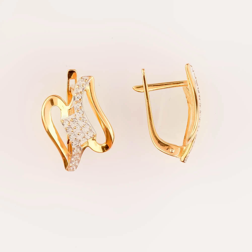 Серьги с фианитом из красного золота 585 пробы