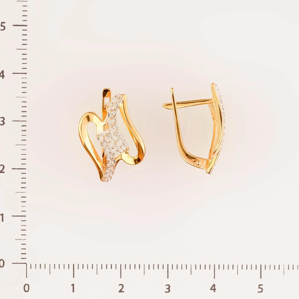 Серьги с фианитом из красного золота 585 пробы