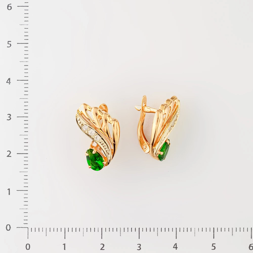 Серьги с фианитом из красного золота 585 пробы