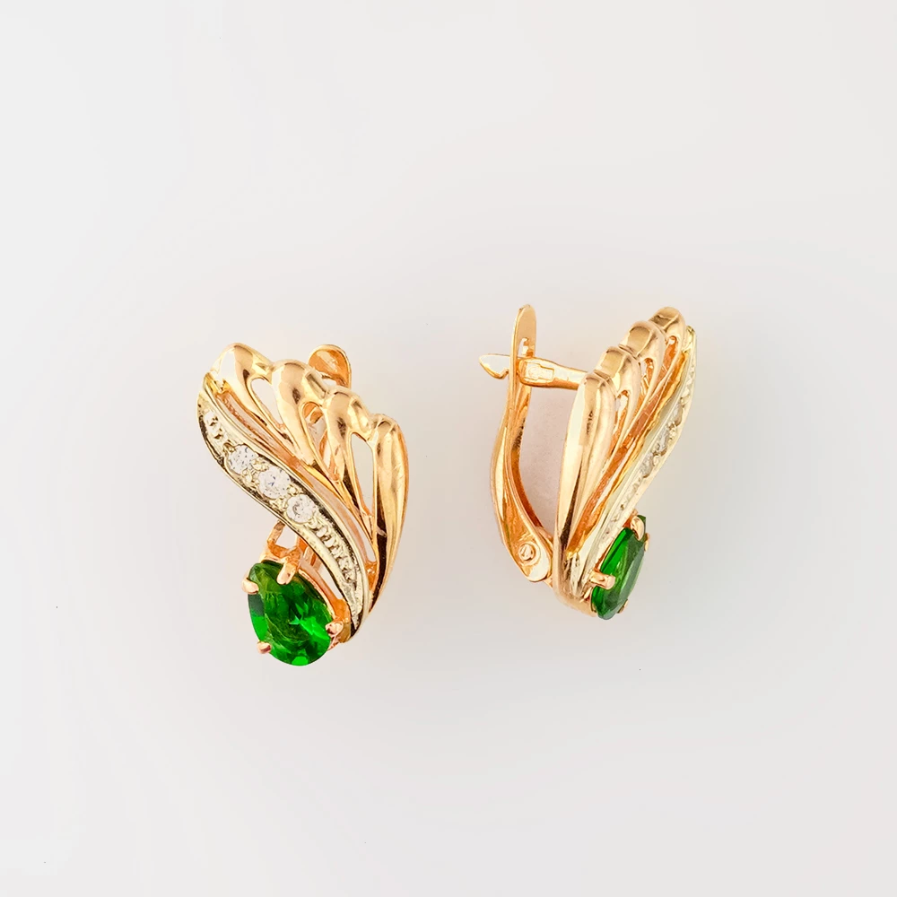 Серьги с фианитом из красного золота 585 пробы