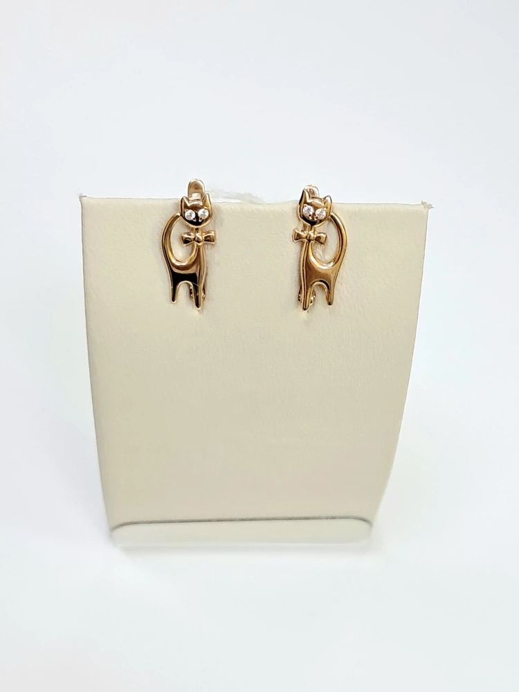 Серьги с фианитом из красного золота 585 пробы