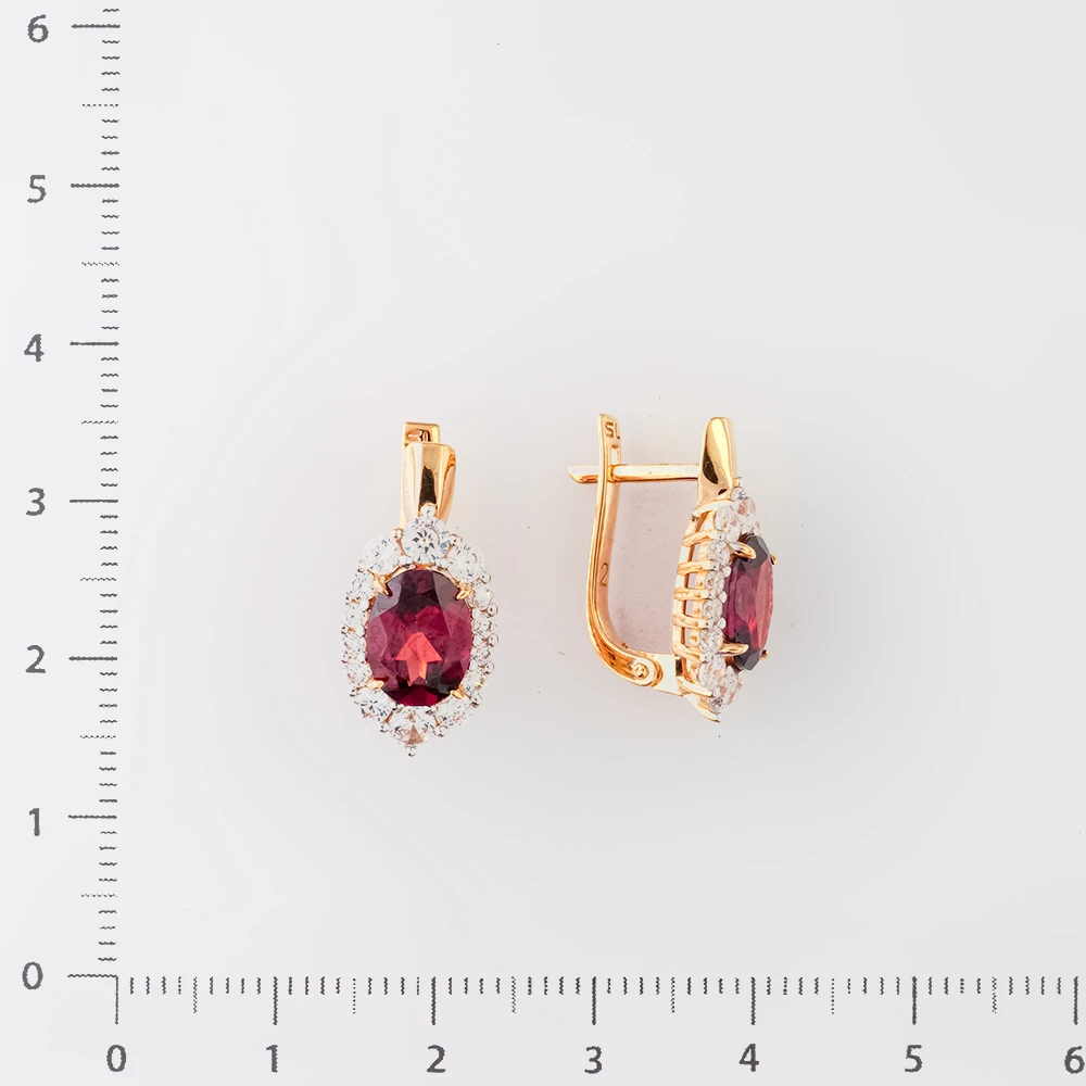 Серьги с гранатом из красного золота 585 пробы