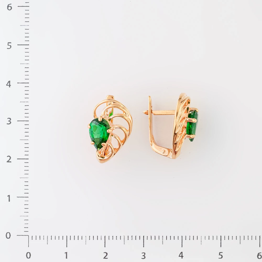 Серьги с фианитом из красного золота 585 пробы