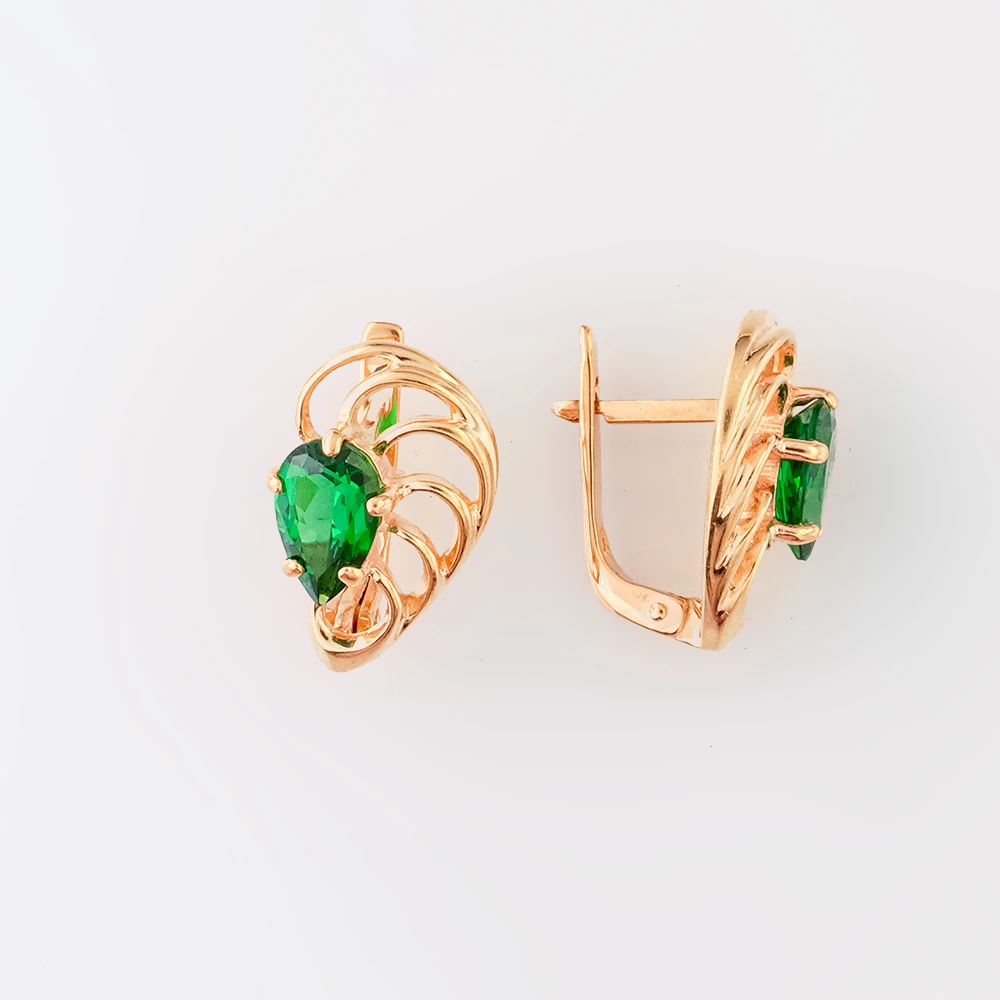 Серьги с фианитом из красного золота 585 пробы