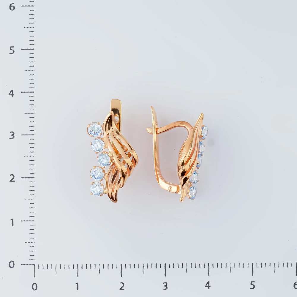 Серьги с фианитом из красного золота 585 пробы