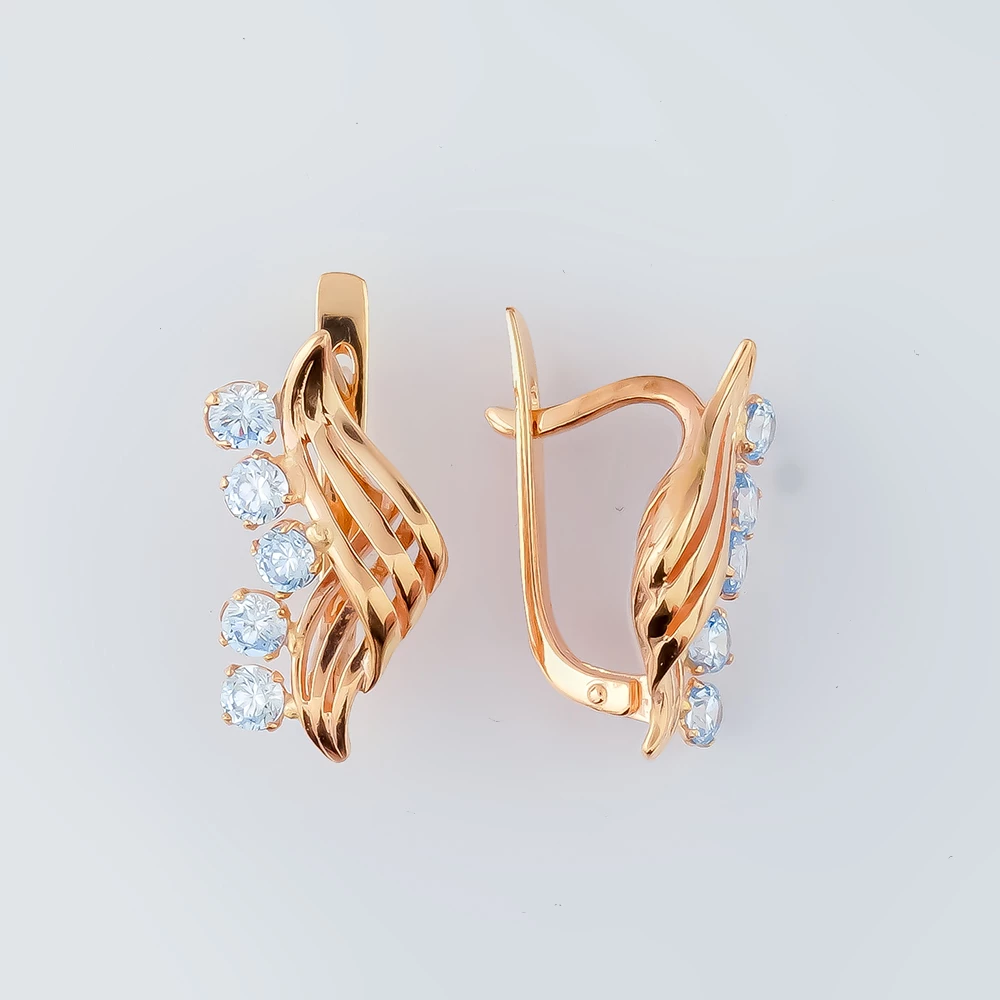 Серьги с фианитом из красного золота 585 пробы