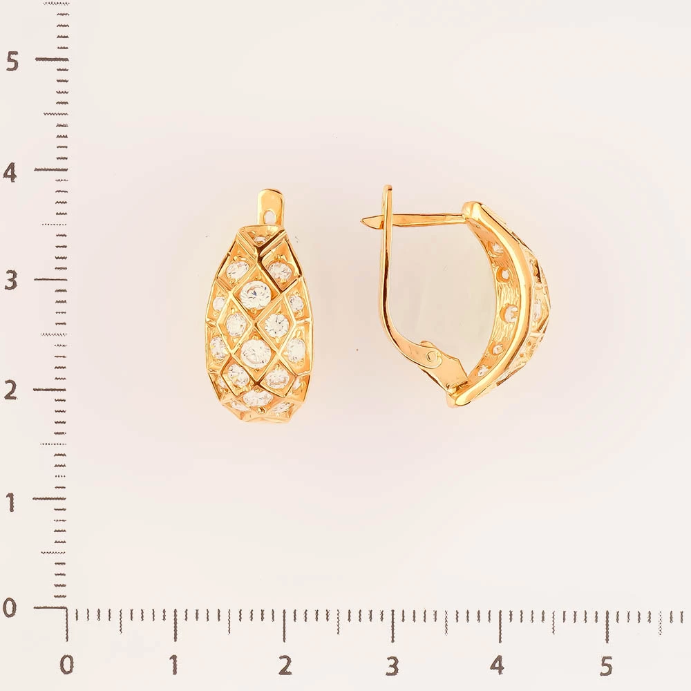 Серьги с фианитом из красного золота 585 пробы