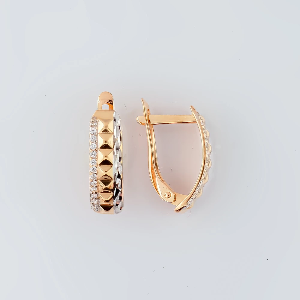 Серьги с фианитом из красного золота 585 пробы