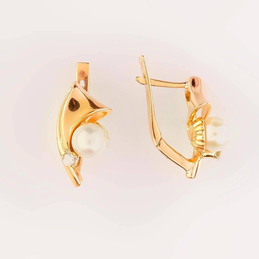 Серьги с культивированным жемчугом из красного золота 585 пробы