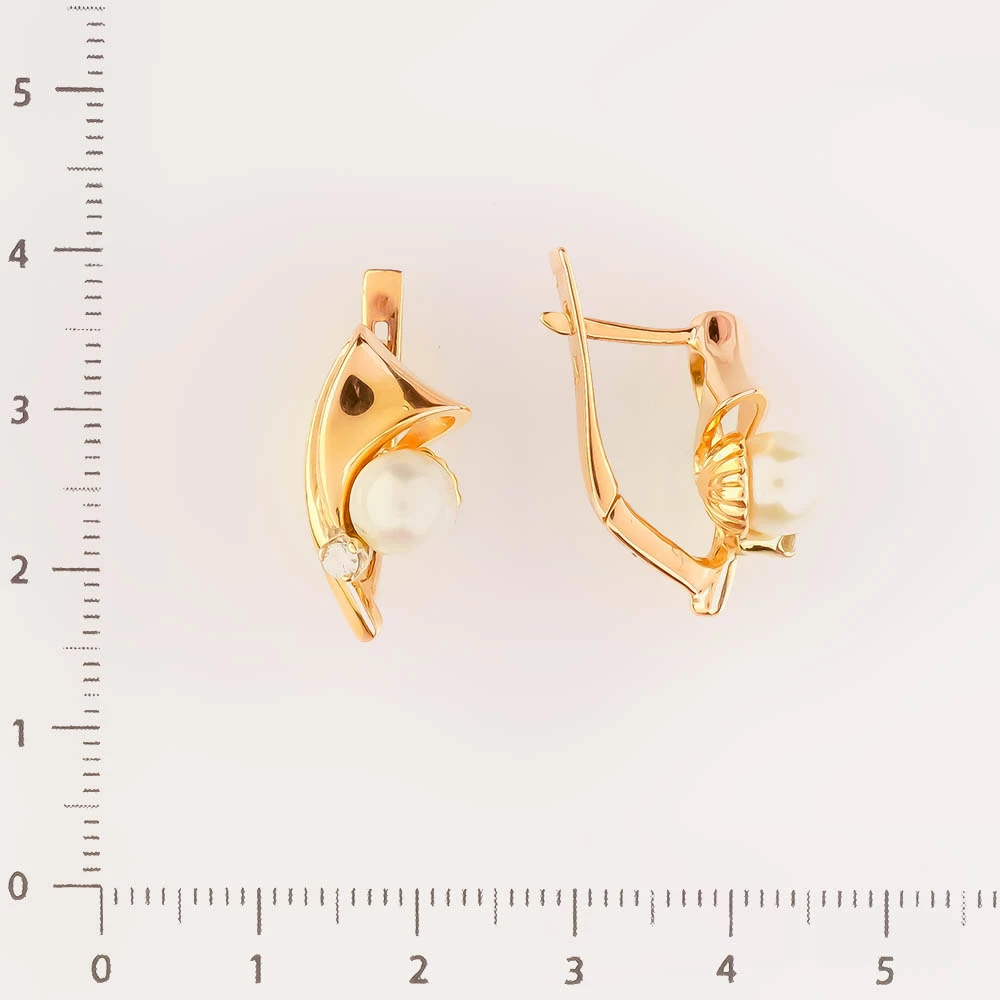 Серьги с культивированным жемчугом из красного золота 585 пробы