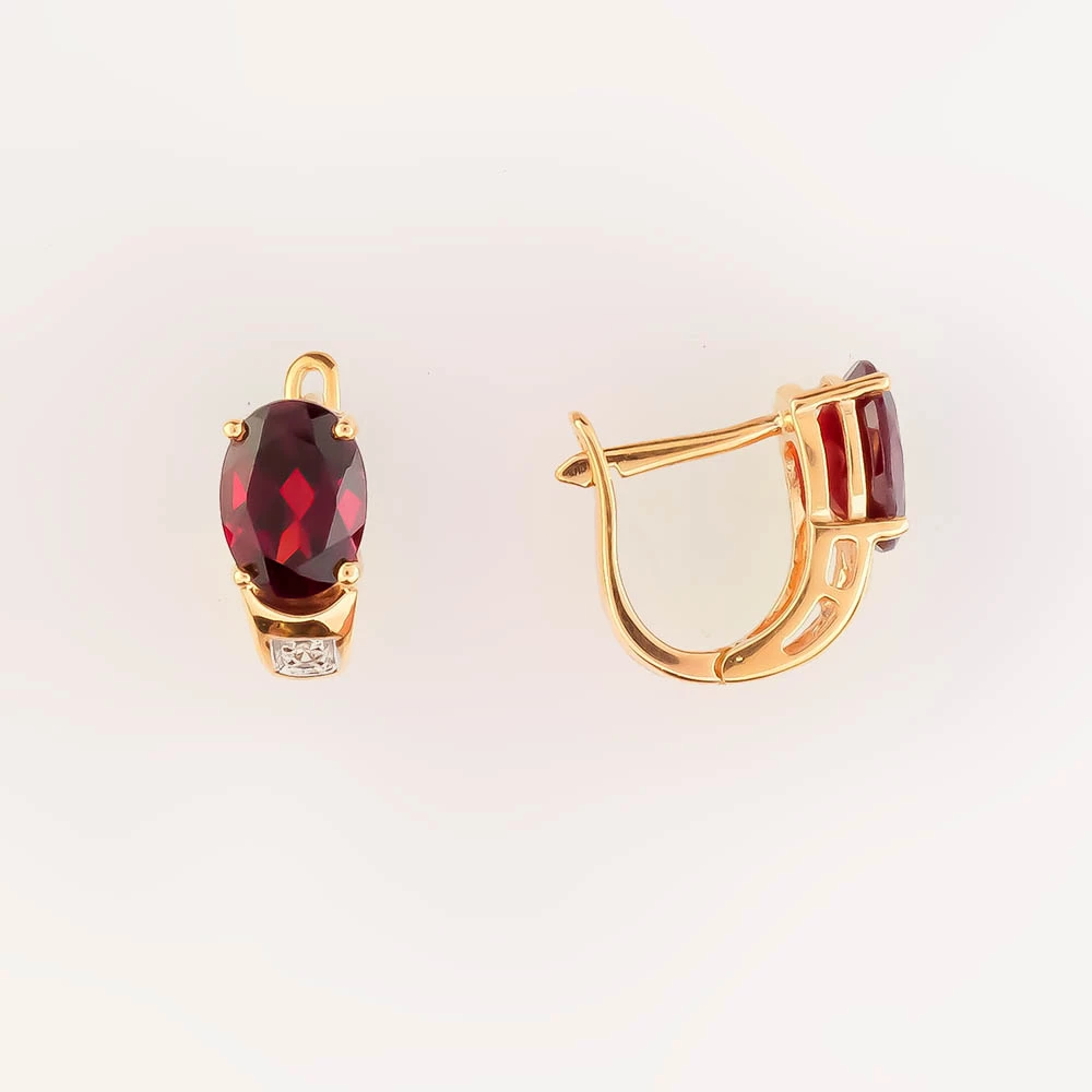 Серьги с гранатом из красного золота 585 пробы