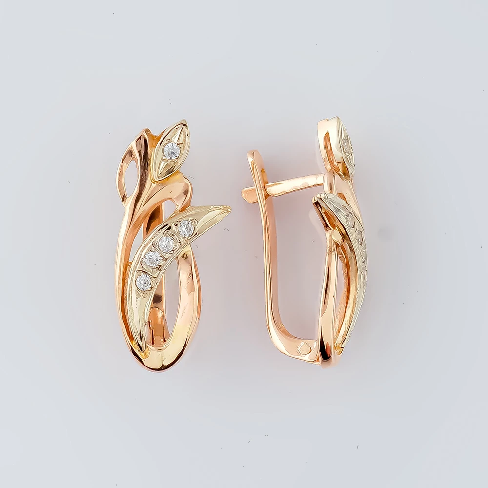 Серьги с фианитом из красного золота 585 пробы