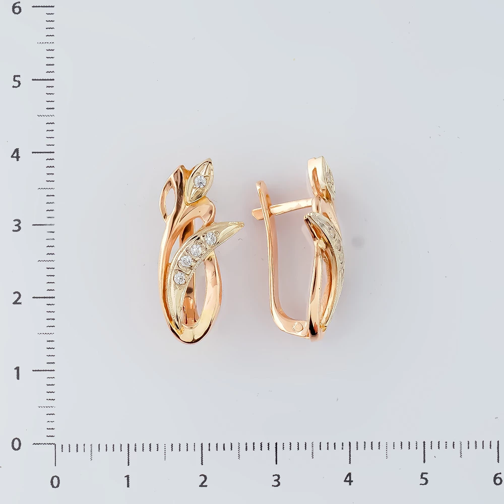 Серьги с фианитом из красного золота 585 пробы