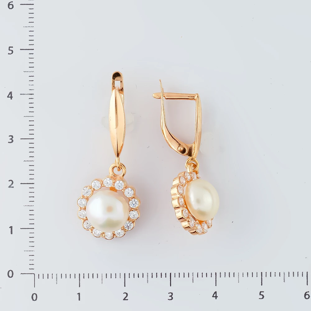 Серьги с культивированным жемчугом из красного золота 585 пробы