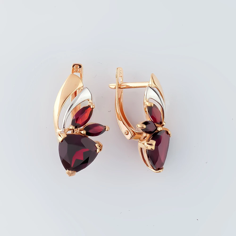 Серьги с гранатом из красного золота 585 пробы