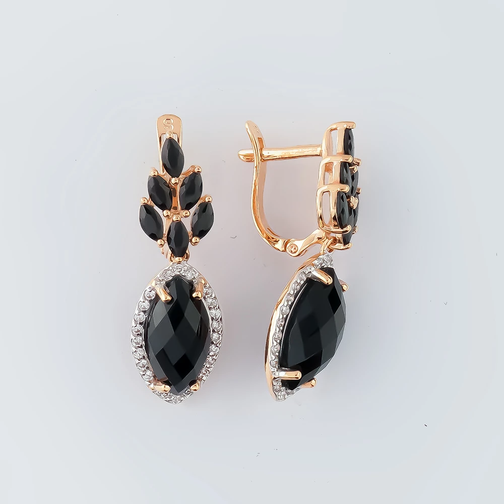 Серьги с гранатом из красного золота 585 пробы