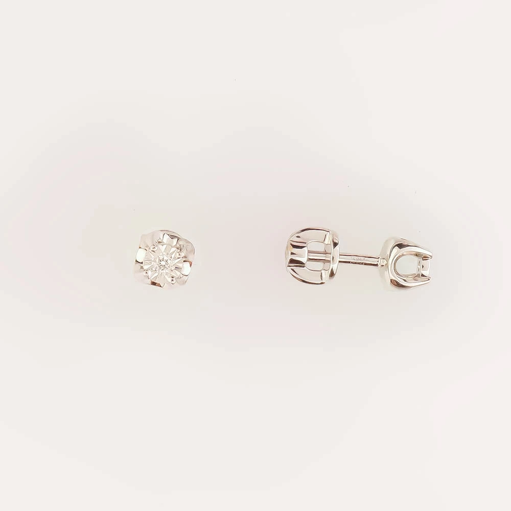 Серьги с бриллиантом из белого золота 585 пробы