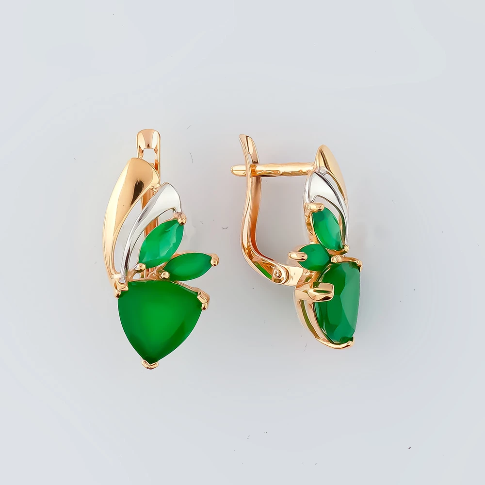 Серьги с агатом из красного золота 585 пробы