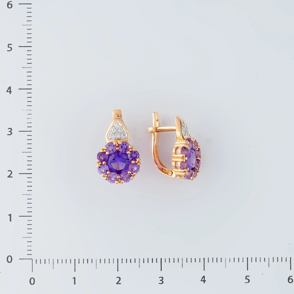 Серьги с аметистом из красного золота 585 пробы
