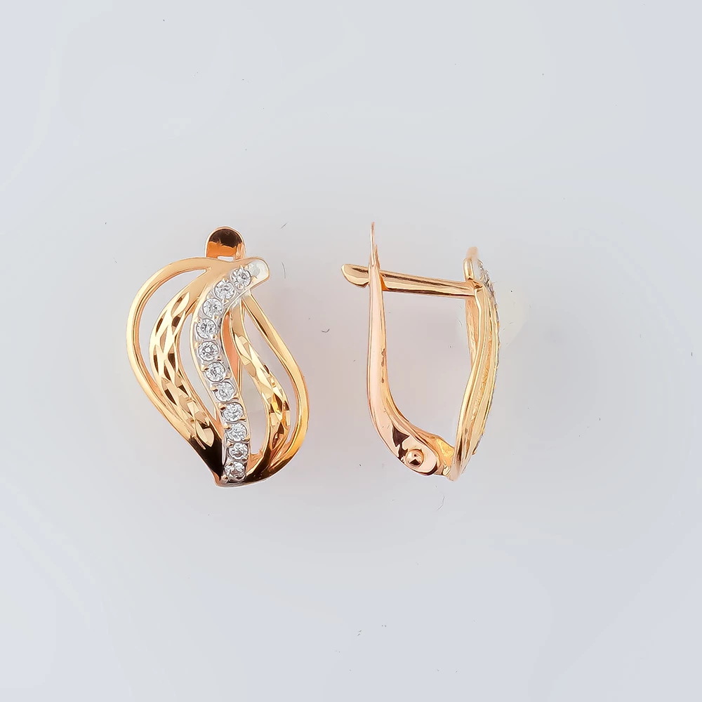 Серьги с фианитом из красного золота 585 пробы