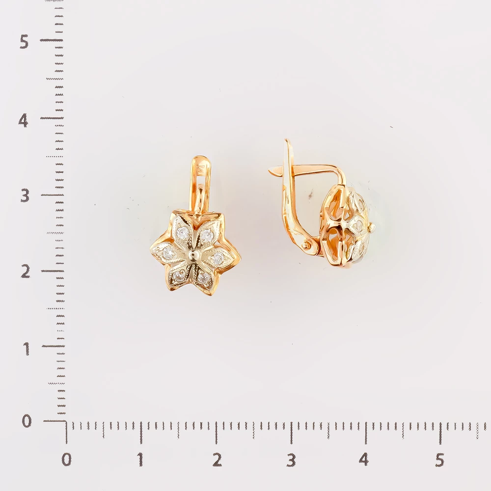 Серьги с фианитом из красного золота 585 пробы