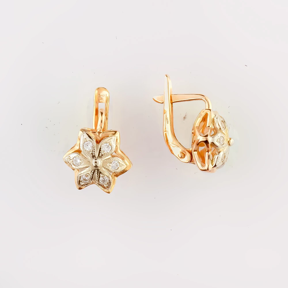 Серьги с фианитом из красного золота 585 пробы