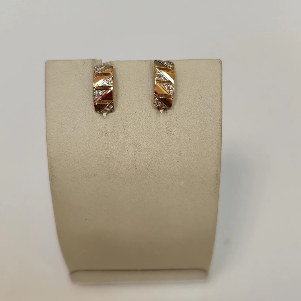 Серьги с фианитом из красного золота 585 пробы