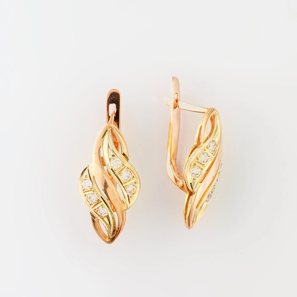 Серьги с фианитом из красного золота 585 пробы