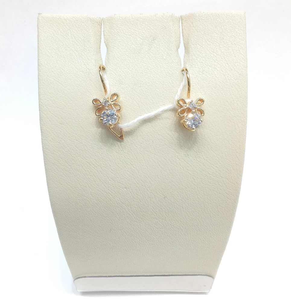 Серьги с фианитом из красного золота 585 пробы