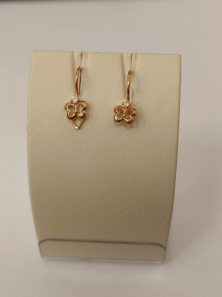 Серьги с фианитом из красного золота 585 пробы