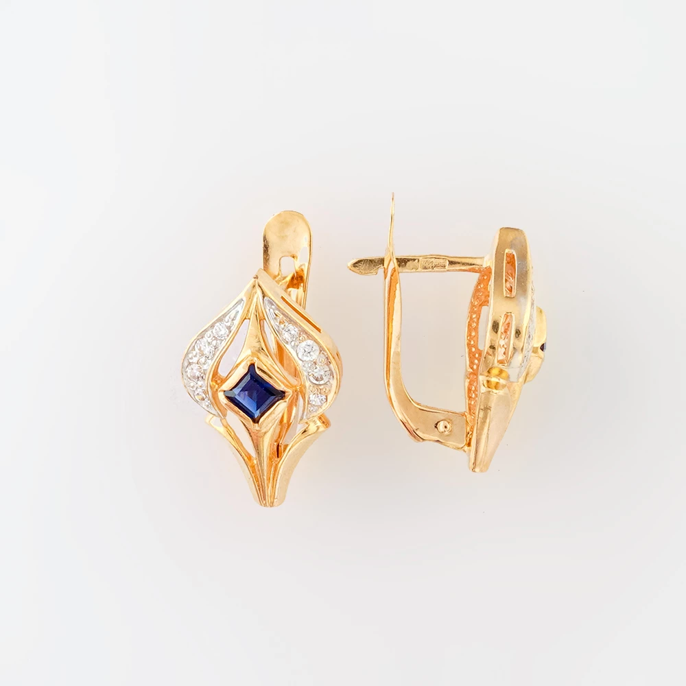 Серьги с фианитом из красного золота 585 пробы