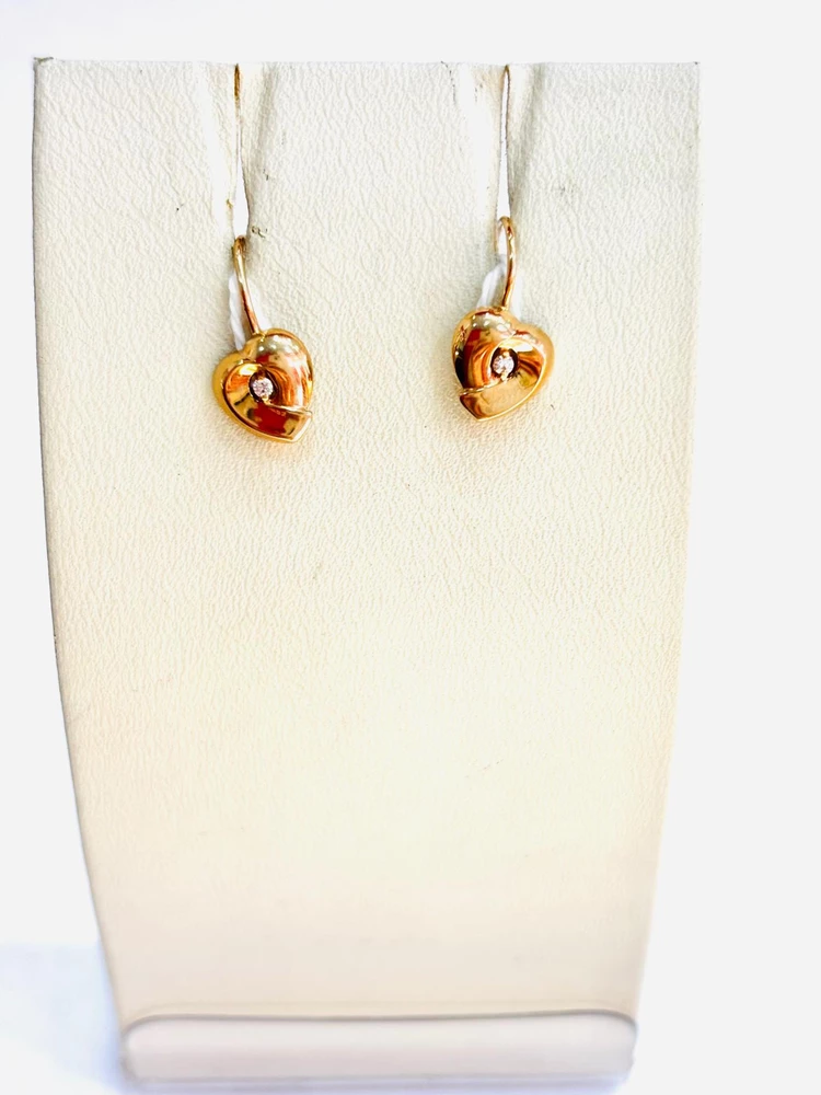 Серьги с фианитом из красного золота 585 пробы