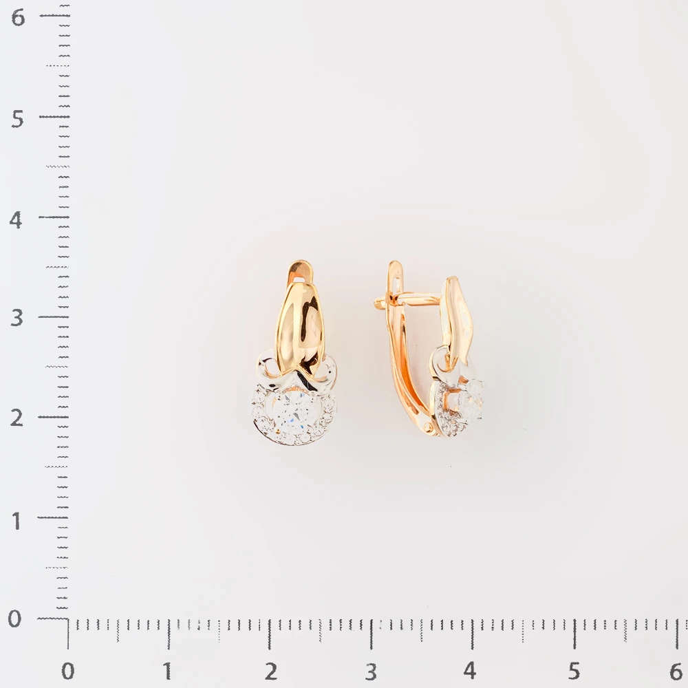 Серьги с фианитом из красного золота 585 пробы