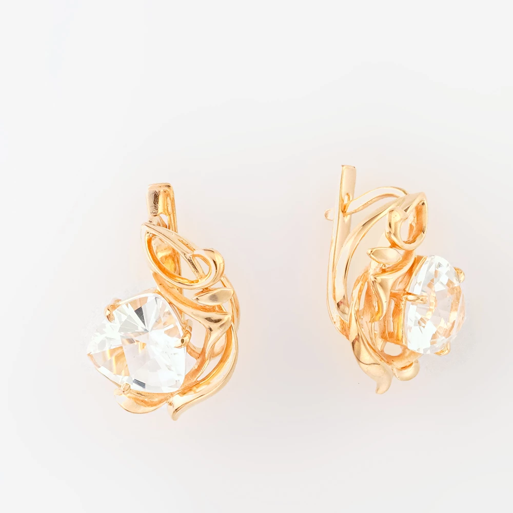 Серьги с фианитом из красного золота 585 пробы