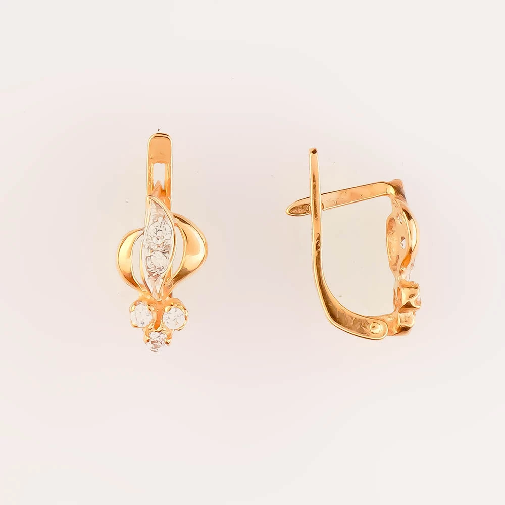 Серьги с фианитом из красного золота 585 пробы