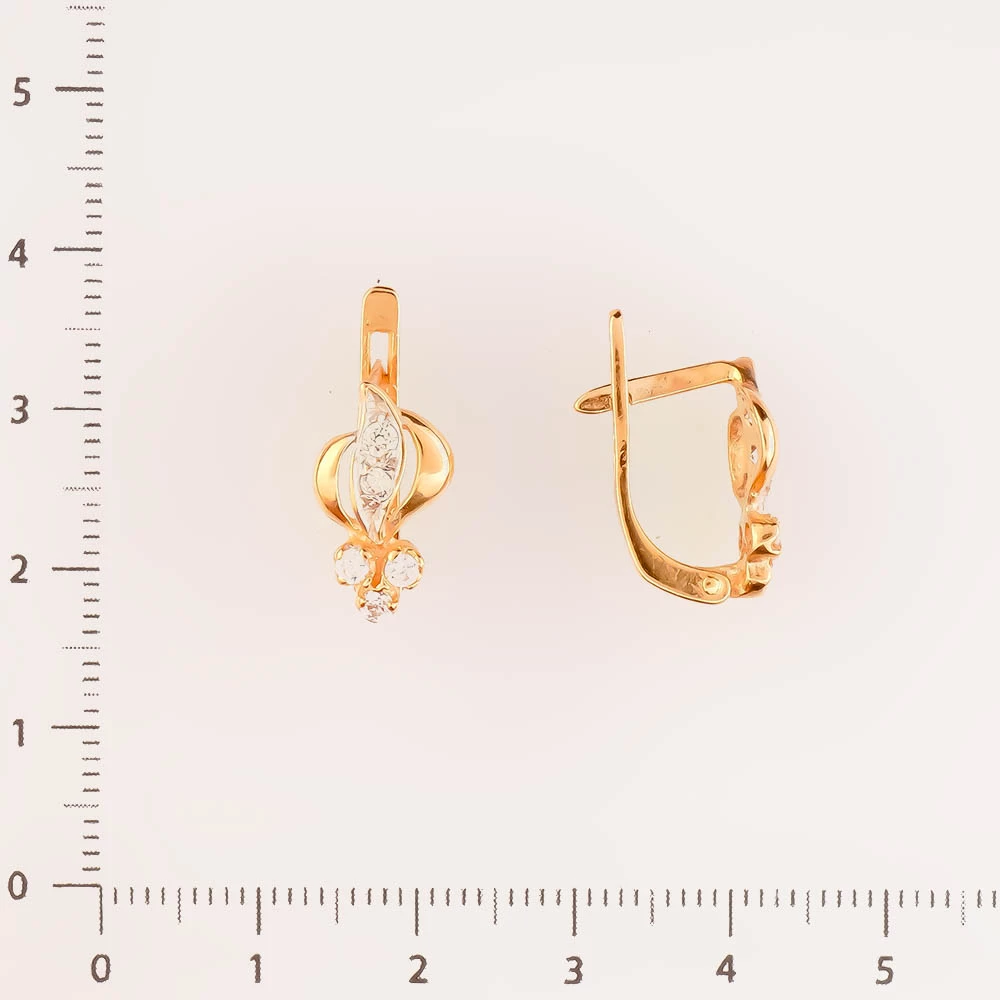 Серьги с фианитом из красного золота 585 пробы