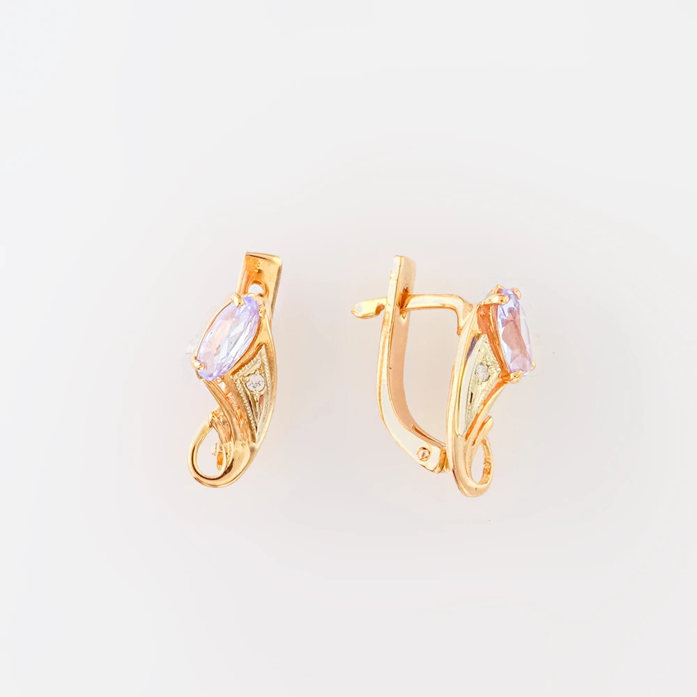 Серьги с фианитом из красного золота 585 пробы