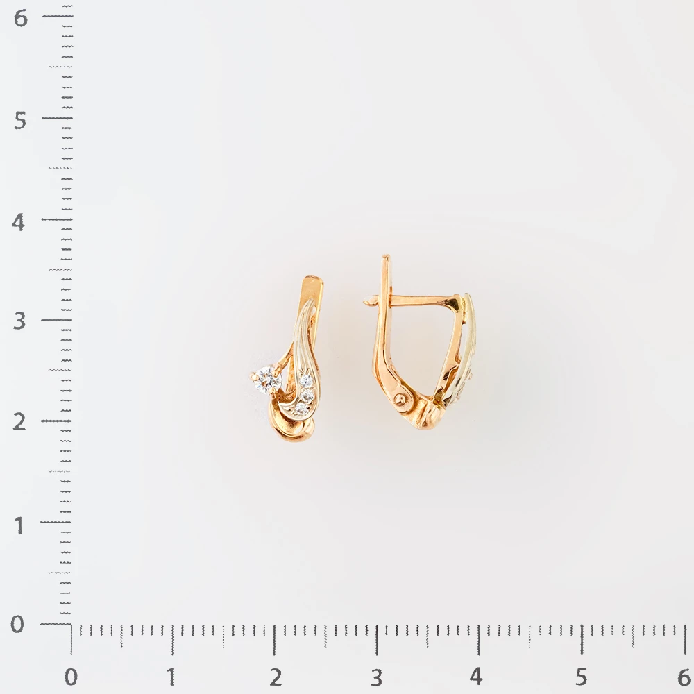 Серьги с фианитом из красного золота 585 пробы