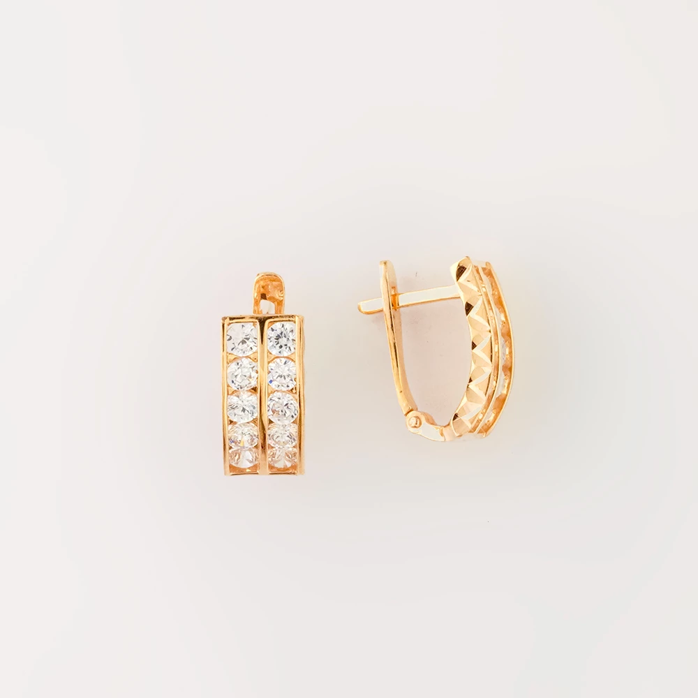 Серьги с фианитом из красного золота 585 пробы