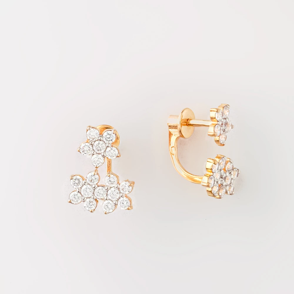 Серьги с фианитом из красного золота 585 пробы