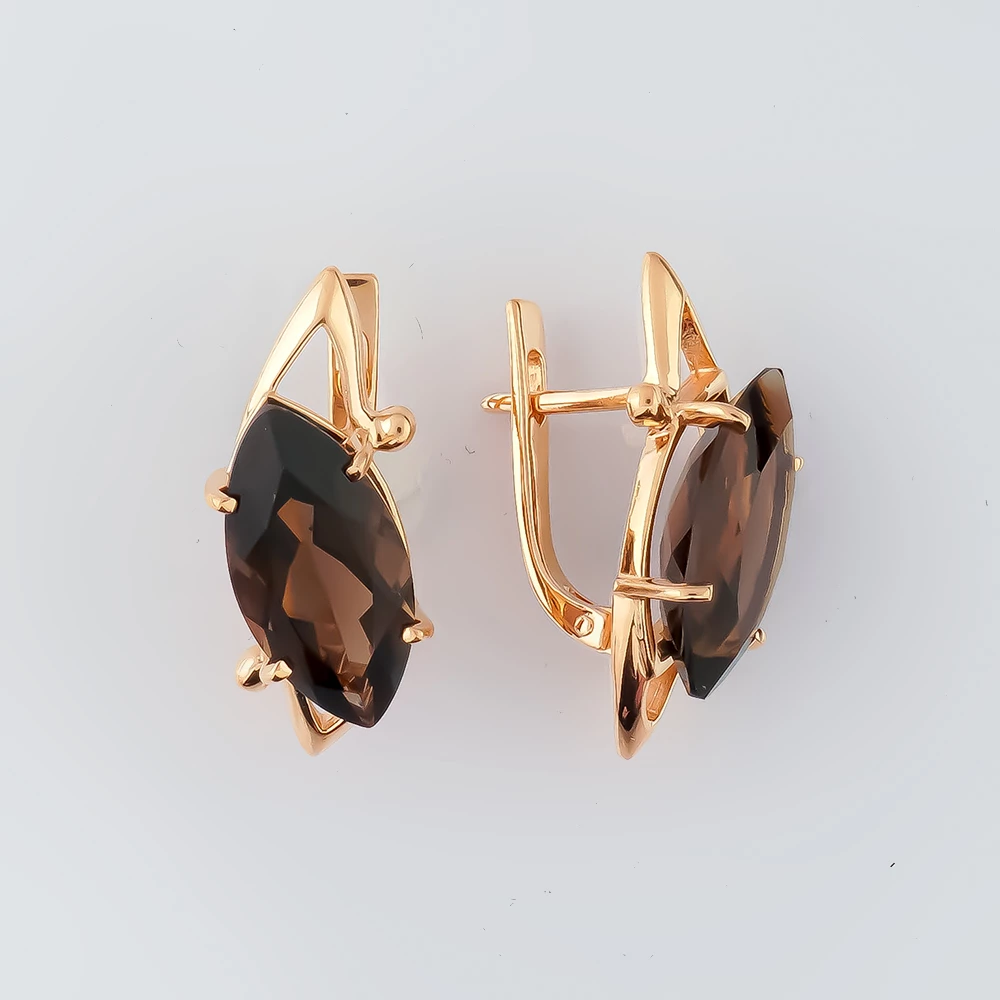 Серьги с раух-топазом из красного золота 585 пробы