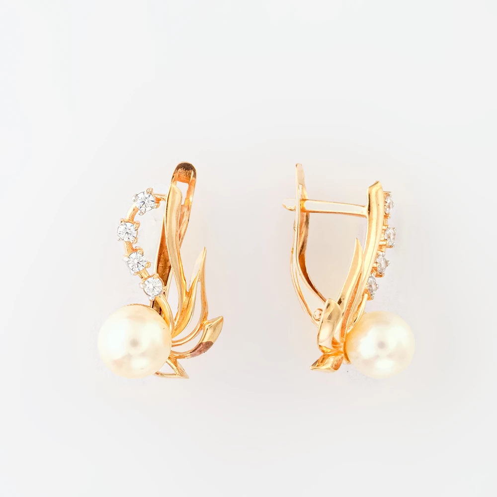 Серьги с культивированным жемчугом из красного золота 585 пробы