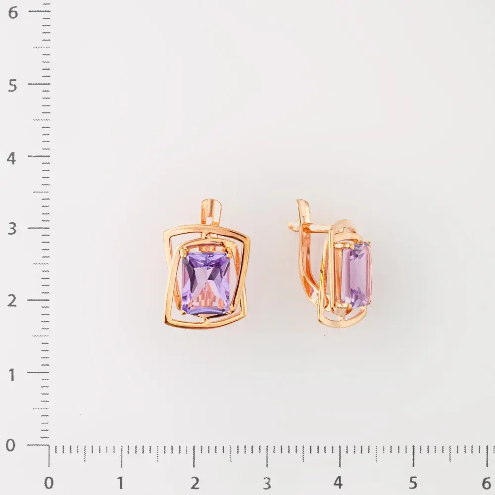Серьги с аметистом из красного золота 375 пробы
