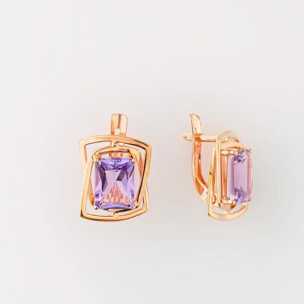 Серьги с аметистом из красного золота 375 пробы